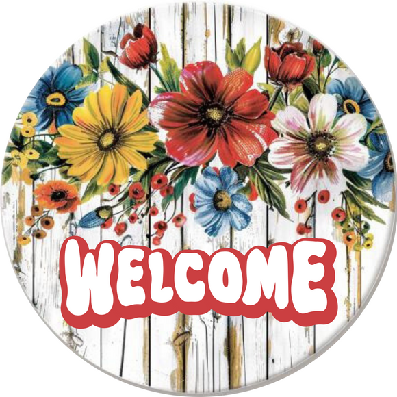 Rustic Charm Welcome Floral Metal Sign (Choose Size)