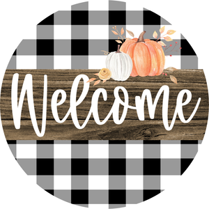 Buffalo Plaid Welcome Pumpkin (Choose Size)