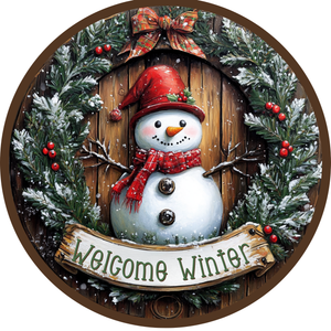 Welcome Winter Snowman Metal Sign (Choose Size)