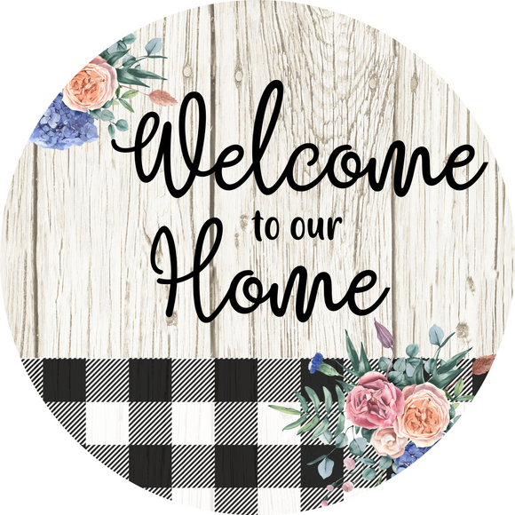 Welcome To Our Home Buffalo Plaid Metal Sign (Choose Size)
