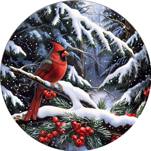 Winter Cardinal Snow Berries Metal Sign (Choose Size)