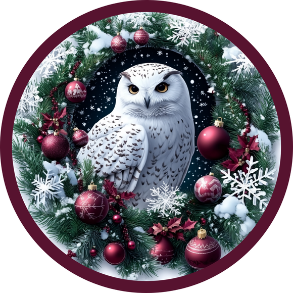 Winter Cranberry Snow Owl Metal Sign (Choose Size)