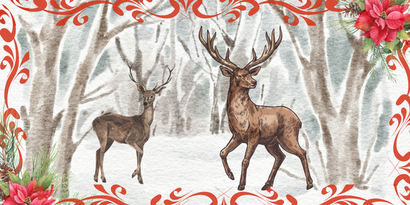 Deer Poinsettia Winter Scene