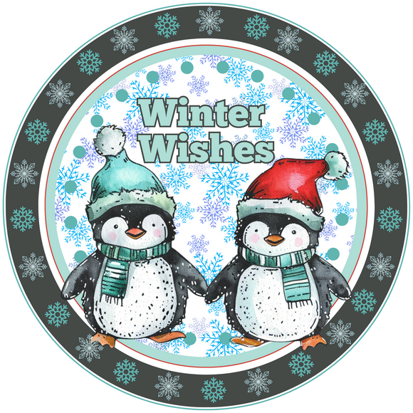 Penguin Pals Winter Wishes Metal Sign (Choose size)