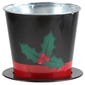 5.25"Dia Snowman Hat Tin Pot Cover Black/Red/Emrld, W/Liner