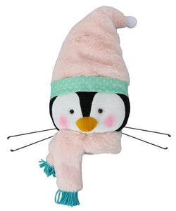 20.5"H Fabric Penguin Head W/Hat/Scarf White/Mint/Pink