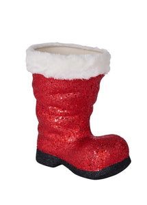 9.5"H X 8.5"L Glitter/Fur Santa Boot Red/White/Black