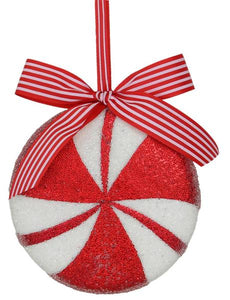 5.5"Dia Peppermint Ornament Red/White