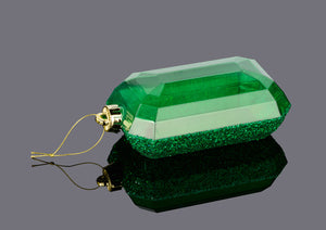 7"Lx4"W Laser Glitter Rectangle Gem Orn Emerald Green