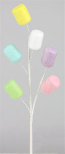 12"L Glitter/Styro Marshmallow Pick Lime/Pink/Yellow/Blue