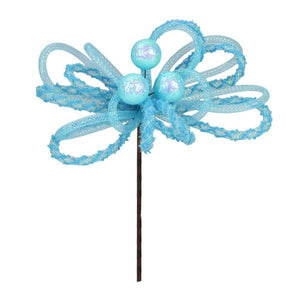 12"L Snowdrift/Tinsel Glitter Ball Pick Turquoise