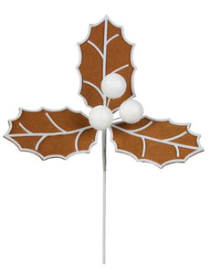 22"L Felt Gingerbread Holly Leaf Cluster Brown/White