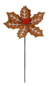 22"L Gingerbread Poinsettia Stem Brown/Red/White