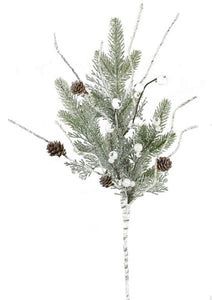 24"L Glitter Cedar/Fir/Paper Birch Spray White Birch/Sage/Silver