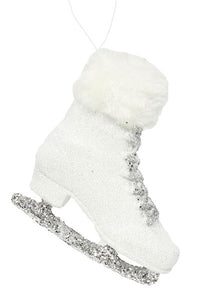 4.5"H Glitter Skate W/Fur Orn White/Silver