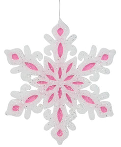 8"Dia Glittered Felt Snowflake Orn White/Light Pink/Silver