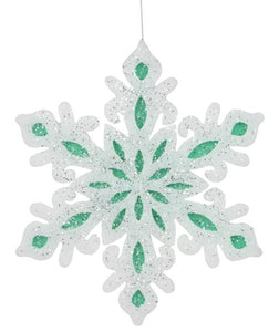 8"Dia Glittered Felt Snowflake Orn White/Mint Green/Silver