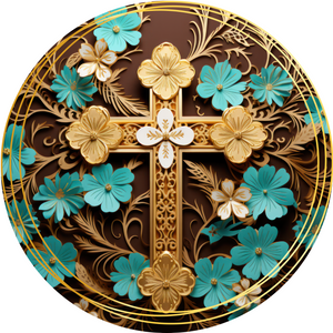 Cross 3D Floral Metal Wreath Sign (Choose Size)