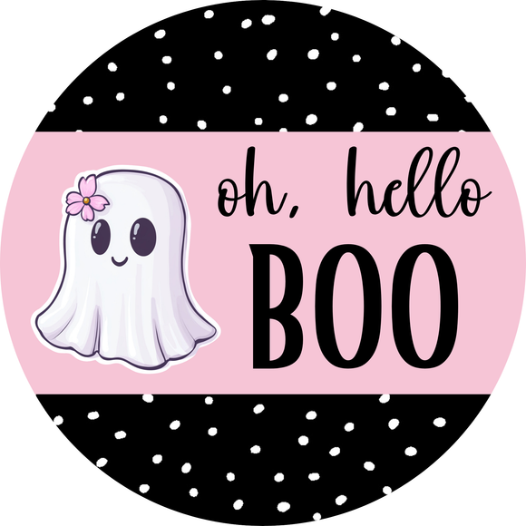 Oh, Hello Boo - Cute Ghost Metal Wreath Sign