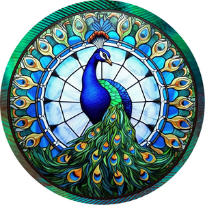 Peacock Faux Stained Metal Round Sign (Choose size)