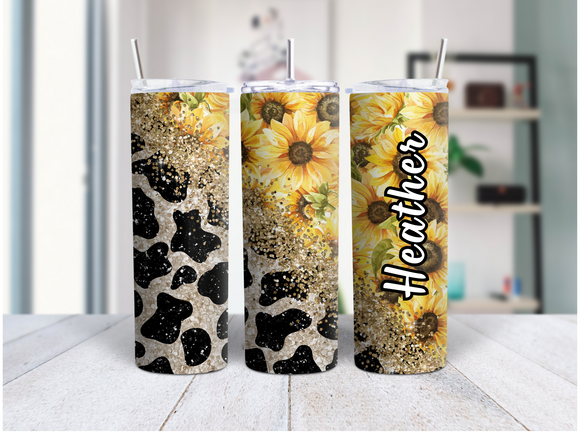 Animal Cow Print Sunflower 20 Oz Duo Tumbler (Personalized Optional)
