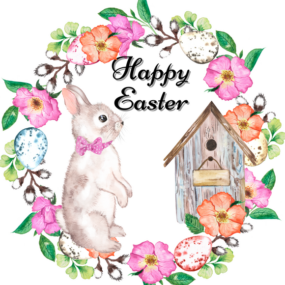 Easter Bunny Birdhouse Wreath Sign (Choose size)