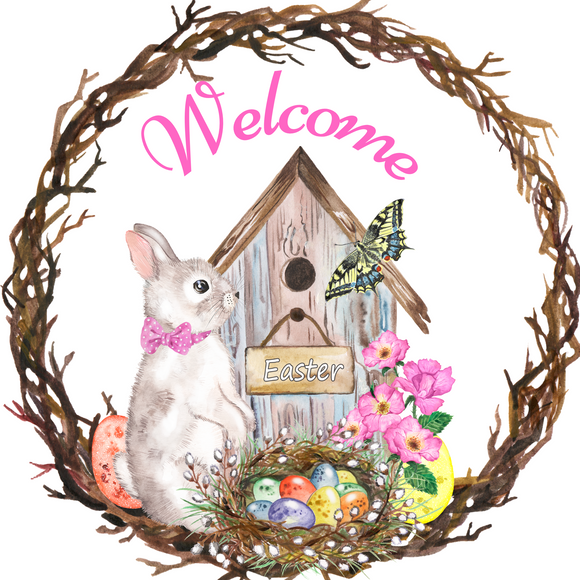 Welcome Bunny Easter Wreath Sign (Choose size)