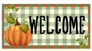 12" x 6" Welcome with Pumpkin Fall Wreath Sign