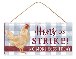 12.5"Lx6"H Hens On Strike Sign W/Jute Tan/Dk Red/Ctry Blu/Wht
