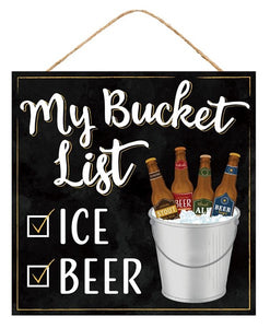 10"Sq Beer Bucket List Sign Black/White/Brown