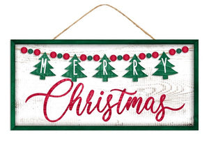 12.5”Lx6”H Merry Christmas 3D Bead Sign Red/Emerald/Wht