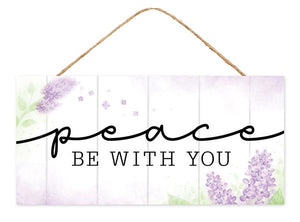 12.5"Lx6"H Mdf Peace Be With You Sign Lilac/Grn/Wht/Blk