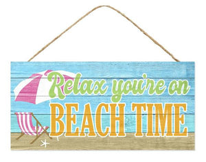 12.5"L X 6"H Relax You're On Beach Time Turq/Orange/Grn/Tan/White