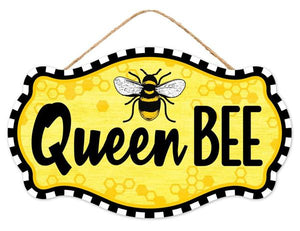 12.5"L X 7.5"H Queen Bee Sign Yellow/Black/White
