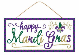 12.5"Lx6"H Happy Mardi Gras Glitter Sign Mardi Gras