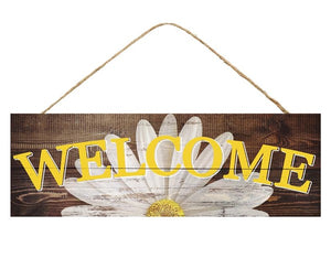 15"L X 5"H Welcome/Daisy Sign Yellow/Wh/Brn