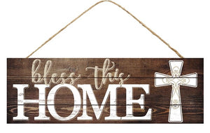 15"L X 5"H Bless This Home/Cross Sign Brown/Tan/White