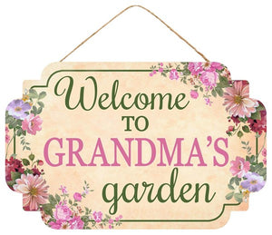 12.5"L X 8"H Grandma's Garden Sign Pink/Green