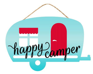 12"L X 7.75"H Happy Camper Sign Vintage Blue/Red/White