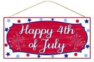 12.5"Lx6"H Mdf "Happy 4Th Of July" Sign Red/White/Blue