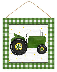 10"Sq Tractor/Gingham Sign