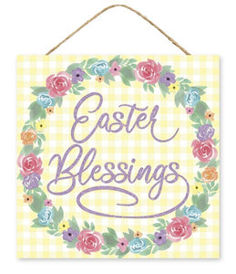 10"Sq Easter Blessings Sign White/Yllw/Lavender/Green