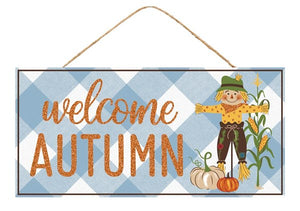 12.5"L X 6"H Welcome Autumn Sign Scarecrow