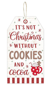 12"H X 6.5"L Cookies And Cocoa Tag Sign White/Red/Tan