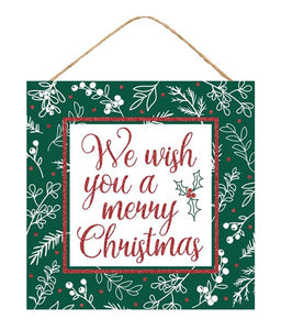 10"Sq Mdf Wish You Merry Christmas Glttr White/Green/Red