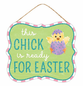 10.5"L X 9"H Chick Is Ready/Easter Glttr Wht/Pink/Lvnder/Grn/Yllw