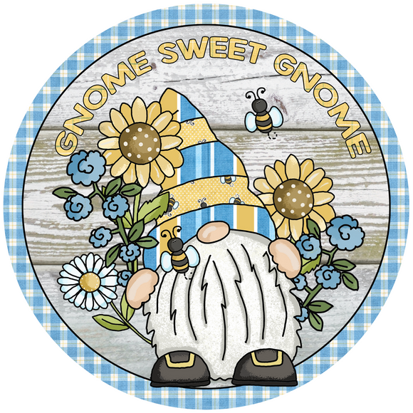 Gnome Sweet Gnome Blue Bee's Sign (Choose Size)