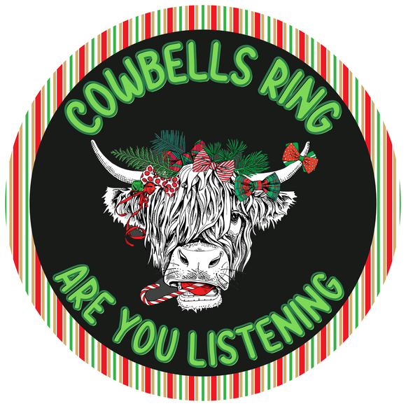 Cowbells Ring Christmas Round Metal Sign