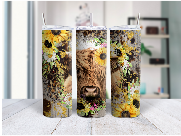 Highland Cow Sunflower 20 Oz Duo Tumbler (Personalized Optional)