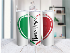 Italian Flag Heart  20 Oz Duo Tumbler (Personalized Optional)